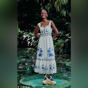 farm rio Off-White Richelieu Sunflower Lenzing™ Ecovero™ Euroflax™ Midi Dress